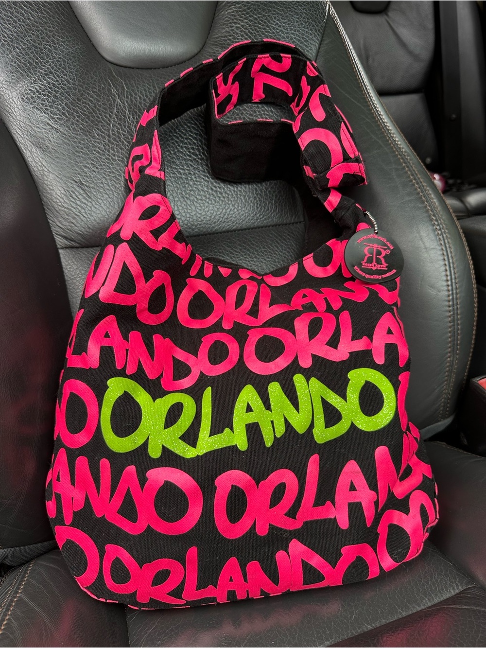 Robin Ruth Black Hobo Bag with Pink and Lime Graffiti Print